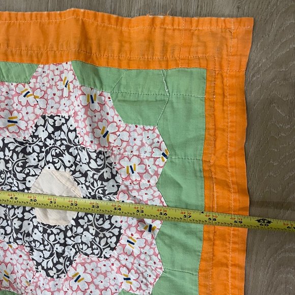 Vintage Flower Garden Quilt 77x59 Green Background Orange Border Victor - Picture 4 of 11